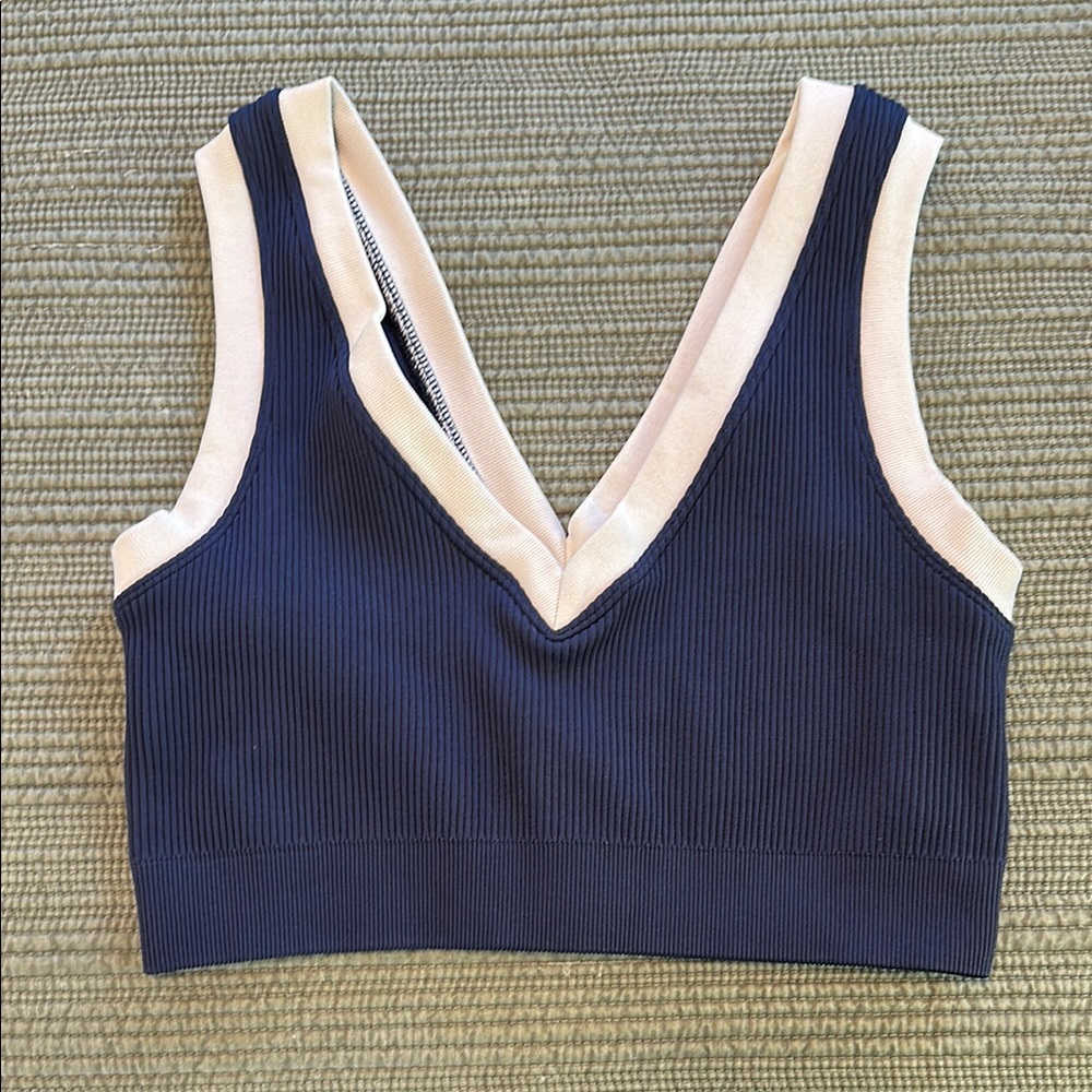 Aerie‎ Offline Ribbed Cropped Tank Top bra Stretch Medium Support navy